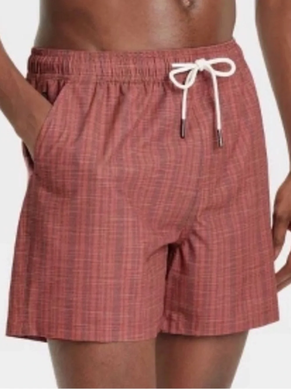Men's Red Twill Striped 5” Inseam Swim Shorts - Goodfellow & Co